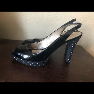 Black peep toe with polka dot heels